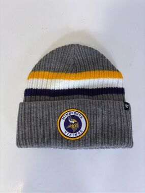 47 Minnesota Vikings Football Gray Knit Cuffed Beanie with Stripe Accents Unisex